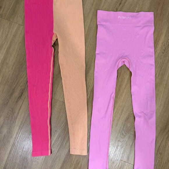 2 Colour Rib Leggings + FREE Candy Pink BONUS Pair! Size Medium - Picture 2 of 9